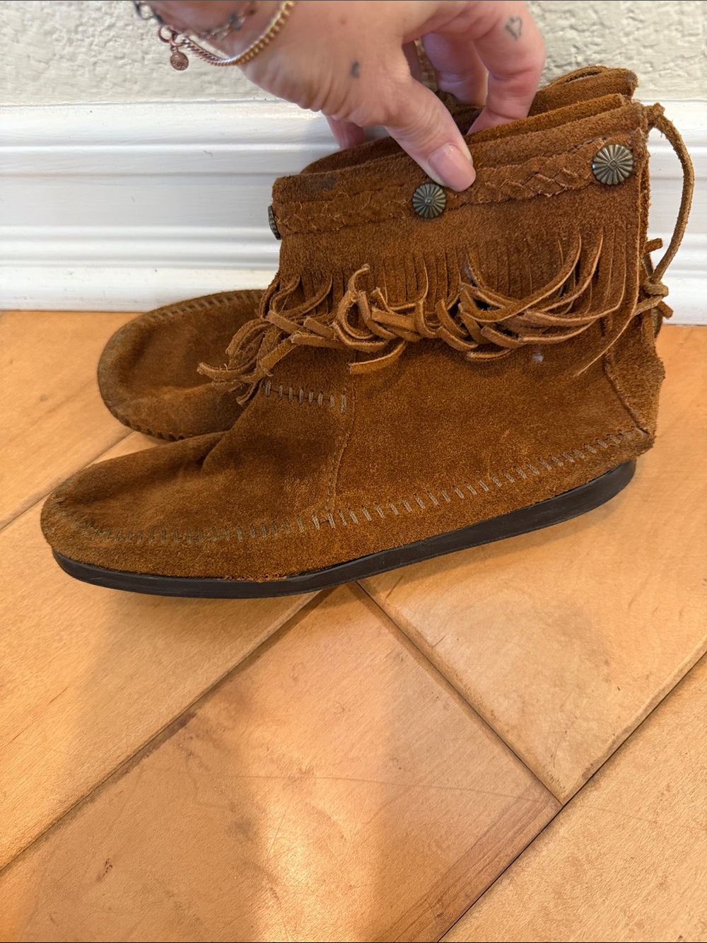 Women's Fringe Suede Ankle Boots - Brown Moccasin size 7